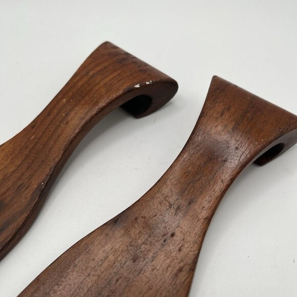 Vintage Mid Century Vermillion Real Walnut Wood Salad Serving Set Fork Spoon MCM - Picture 4 of 5